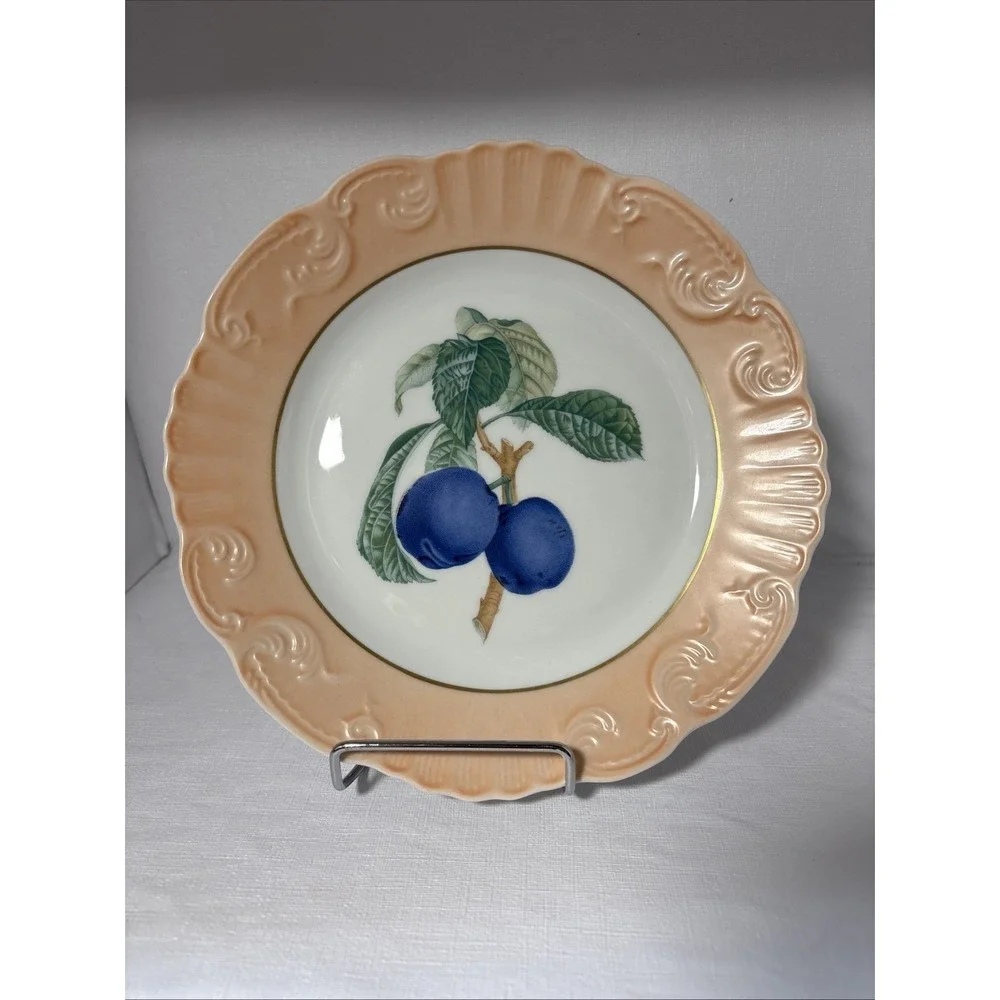 Mottahedeh Dessert Plate And Bowl Set Plum Design Summer Fruit Collection